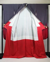 美品 豪華 振袖 幻の花辻ヶ花文様 金通糸 金駒刺繍 正絹 ブルーグレー×臙脂色系