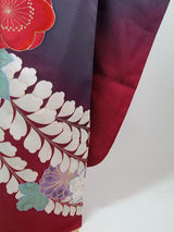 美品 豪華 振袖 幻の花辻ヶ花文様 金通糸 金駒刺繍 正絹 ブルーグレー×臙脂色系