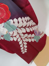 美品 豪華 振袖 幻の花辻ヶ花文様 金通糸 金駒刺繍 正絹 ブルーグレー×臙脂色系