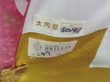 美品 振袖 雪輪に桜文様 金通糸 着物 正絹LL寸 可愛いピンク色系
