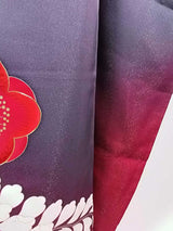 美品 豪華 振袖 幻の花辻ヶ花文様 金通糸 金駒刺繍 正絹 ブルーグレー×臙脂色系