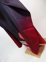 美品 豪華 振袖 幻の花辻ヶ花文様 金通糸 金駒刺繍 正絹 ブルーグレー×臙脂色系