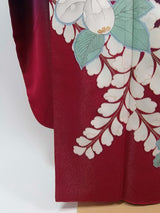 美品 豪華 振袖 幻の花辻ヶ花文様 金通糸 金駒刺繍 正絹 ブルーグレー×臙脂色系