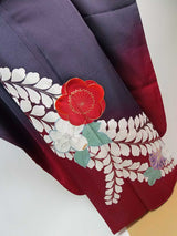 美品 豪華 振袖 幻の花辻ヶ花文様 金通糸 金駒刺繍 正絹 ブルーグレー×臙脂色系