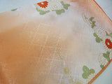 美品 女性 着物 訪問着 花模様 日本刺繍 正絹 手縫い オレンジ色 Japanese kimono