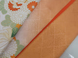 美品 女性 着物 訪問着 花模様 日本刺繍 正絹 手縫い オレンジ色 Japanese kimono