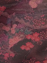美品 女性 着物 小紋 茶屋辻文様(風景模様) 鬼ちりめん 正絹 手縫い 赤茶色系