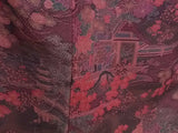 美品 女性 着物 小紋 茶屋辻文様(風景模様) 鬼ちりめん 正絹 手縫い 赤茶色系