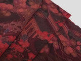 美品 女性 着物 小紋 茶屋辻文様(風景模様) 鬼ちりめん 正絹 手縫い 赤茶色系