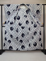 美品 浴衣 注染 団扇模様  japanese yukata 日本製品 白色系