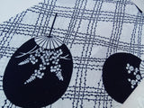 美品 浴衣 注染 団扇模様  japanese yukata 日本製品 白色系