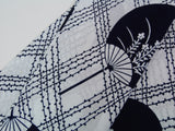 美品 浴衣 注染 団扇模様  japanese yukata 日本製品 白色系