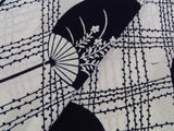 美品 浴衣 注染 団扇模様  japanese yukata 日本製品 白色系