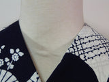 美品 浴衣 注染 団扇模様  japanese yukata 日本製品 白色系