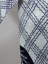 美品 浴衣 注染 団扇模様  japanese yukata 日本製品 白色系