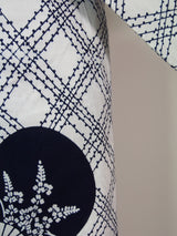 美品 浴衣 注染 団扇模様  japanese yukata 日本製品 白色系