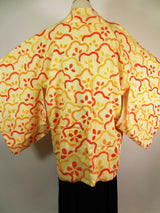 美品 総絞り 羽織 オレンジ色 花模様 日本製 絹製 Kimono jacket