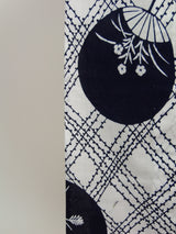 美品 浴衣 注染 団扇模様  japanese yukata 日本製品 白色系