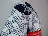美品 浴衣 注染 団扇模様  japanese yukata 日本製品 白色系