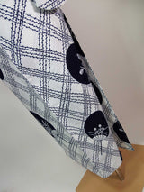 美品 浴衣 注染 団扇模様  japanese yukata 日本製品 白色系