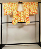 美品 総絞り 羽織 オレンジ色 花模様 日本製 絹製 Kimono jacket