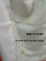 女性 着物 小紋 花模様 ちりめん 正絹 手縫い 赤茶色系