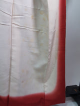 女性 着物 小紋 花模様 ちりめん 正絹 手縫い 赤茶色系