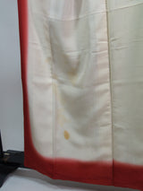 女性 着物 小紋 花模様 ちりめん 正絹 手縫い 赤茶色系