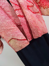 美品 羽織 総絞り 赤色系 絹のダイヤモンド 花模様 絹製品 日本製品 Kimono jacket