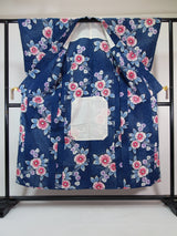 ほぼ美品 注染め 叩き染め 浴衣 朝顔模様 レトロ  Japanese yukata  青色系