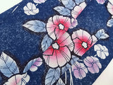ほぼ美品 注染め 叩き染め 浴衣 朝顔模様 レトロ  Japanese yukata  青色系