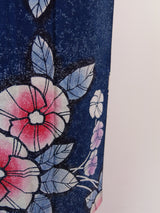 ほぼ美品 注染め 叩き染め 浴衣 朝顔模様 レトロ  Japanese yukata  青色系