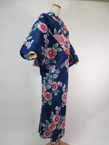 ほぼ美品 注染め 叩き染め 浴衣 朝顔模様 レトロ  Japanese yukata  青色系