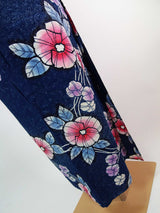 ほぼ美品 注染め 叩き染め 浴衣 朝顔模様 レトロ  Japanese yukata  青色系