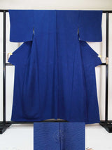 美品 女性 着物 色無地 日本の家紋入 正絹 手縫い 青色
