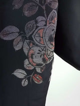 美品 黒羽織 漆織 橘模様 絹製 日本製品 日本の家紋入り Kimono jacket