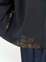 美品 黒羽織 漆織 橘模様 絹製 日本製品 日本の家紋入り Kimono jacket