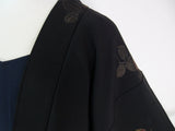 美品 黒羽織 漆織 橘模様 絹製 日本製品 日本の家紋入り Kimono jacket