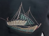 黒羽織 船模様 日本刺繍 絹製品 日本の家紋入り 日本製品 Kimono jacket