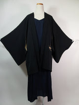 黒羽織 船模様 日本刺繍 絹製品 日本の家紋入り 日本製品 Kimono jacket