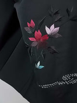 美品 黒羽織 花模様 日本刺繍 絹製品 日本製品 Kimono jacket