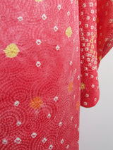 女性 着物 小紋 絞り染め 花模様 正絹 手縫い ピンク Japanese kimono