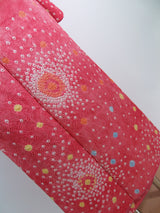 女性 着物 小紋 絞り染め 花模様 正絹 手縫い ピンク Japanese kimono