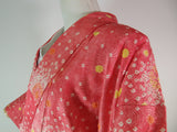女性 着物 小紋 絞り染め 花模様 正絹 手縫い ピンク Japanese kimono
