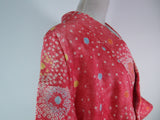 女性 着物 小紋 絞り染め 花模様 正絹 手縫い ピンク Japanese kimono