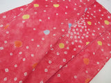 女性 着物 小紋 絞り染め 花模様 正絹 手縫い ピンク Japanese kimono