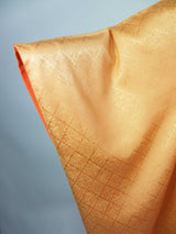 美品 女性 着物 訪問着 花模様 日本刺繍 正絹 手縫い オレンジ色 Japanese kimono