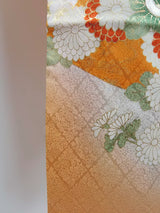 美品 女性 着物 訪問着 花模様 日本刺繍 正絹 手縫い オレンジ色 Japanese kimono