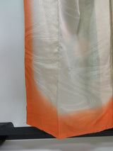 女性 着物 振袖 花模様 金駒刺繍 手描き 正絹 手縫い 緑色 Japanese kimono