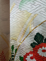 Silk 振袖 長襦袢セット 花扇面文様 金駒刺繍 古典柄 上品華やか 和装 Kimono
